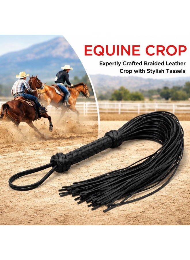 30" Faux Leather Equestrian Training Whip - Black Braided Horse Riding Tool - Image 3